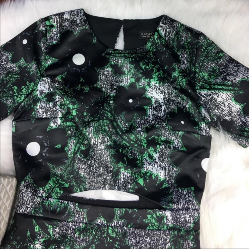 Topshop Green Floral Cut-Out Mini Dress - Picture 2 of 4